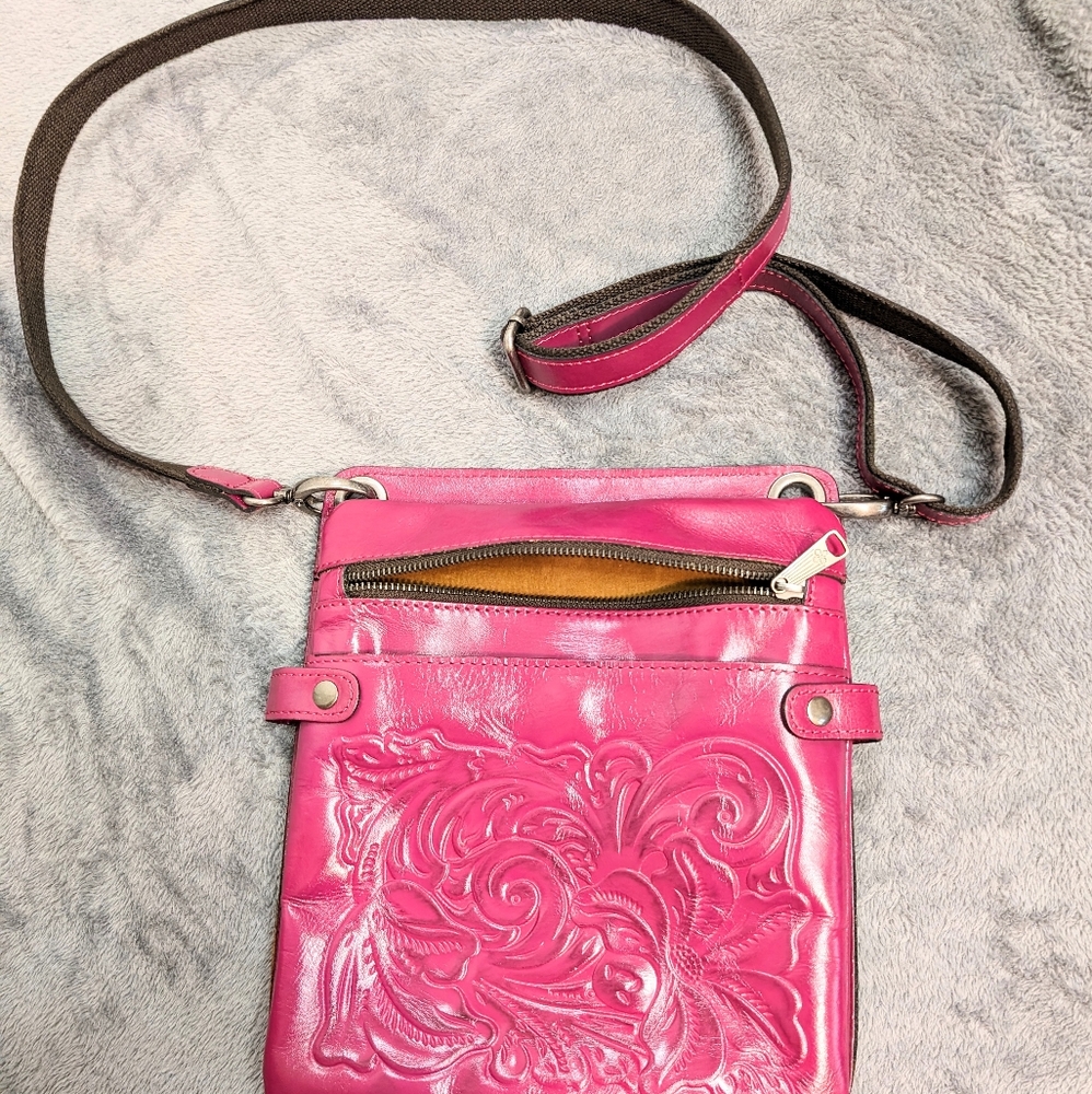 Patricia Nash Prizza Red berry burgundy burnished crossbody leather